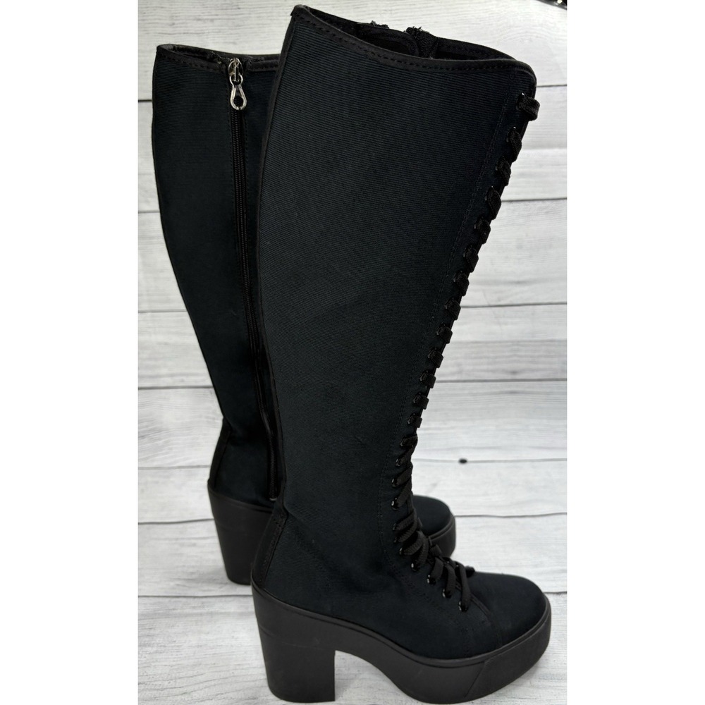 Bakers LaceUp Canvas Platform Knee Black Boots Made In Italy Size 38/7.5